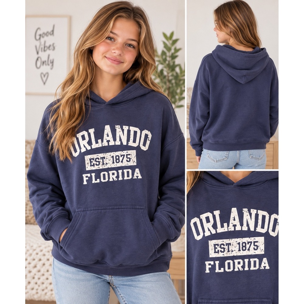 U.S. Apparel Women Orlando Florida Hoodie Cotton Navy Blue Oversized Small S